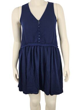 Women's NWT Kate C Navy Blue Dress Size Large Flowy Sleeveless Pleated Detail